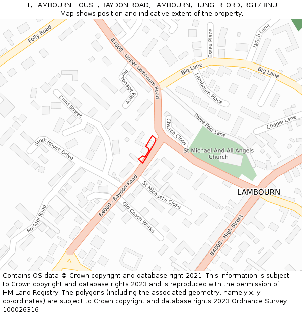1, LAMBOURN HOUSE, BAYDON ROAD, LAMBOURN, HUNGERFORD, RG17 8NU: Location map and indicative extent of plot