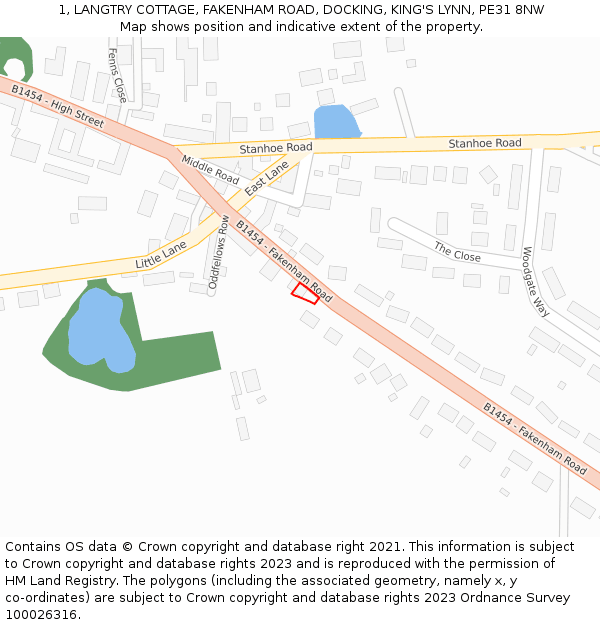 1, LANGTRY COTTAGE, FAKENHAM ROAD, DOCKING, KING'S LYNN, PE31 8NW: Location map and indicative extent of plot