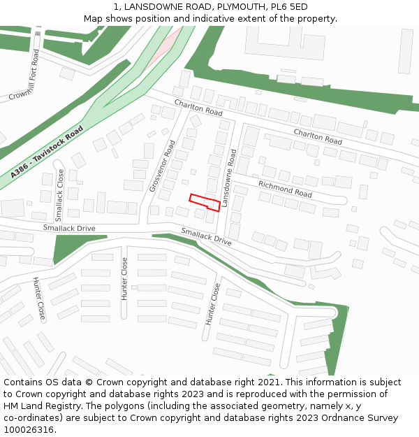 1, LANSDOWNE ROAD, PLYMOUTH, PL6 5ED: Location map and indicative extent of plot
