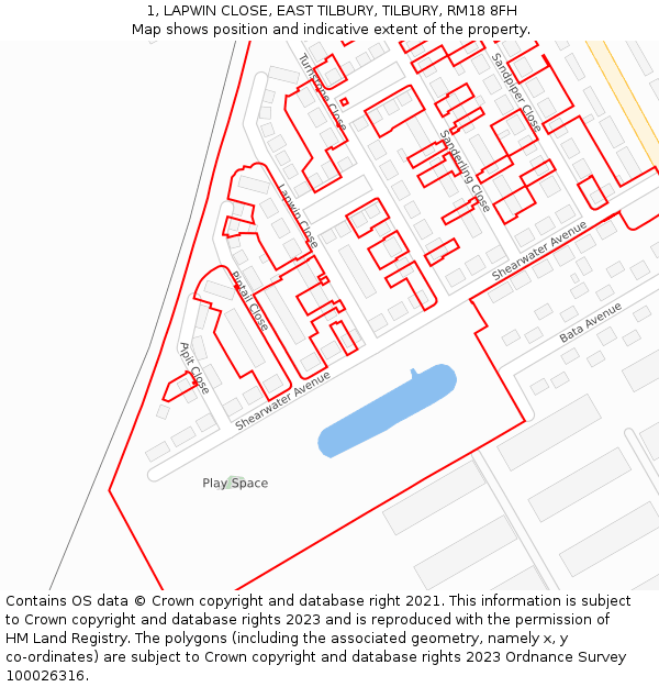 1, LAPWIN CLOSE, EAST TILBURY, TILBURY, RM18 8FH: Location map and indicative extent of plot