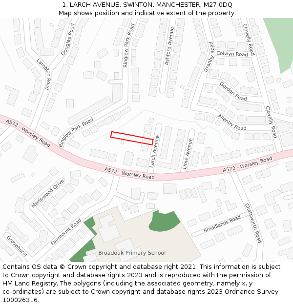 1, LARCH AVENUE, SWINTON, MANCHESTER, M27 0DQ: Location map and indicative extent of plot