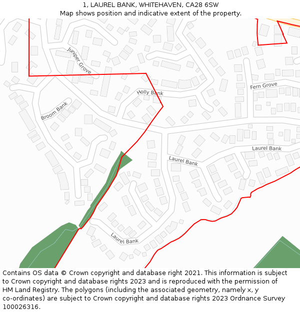 1, LAUREL BANK, WHITEHAVEN, CA28 6SW: Location map and indicative extent of plot