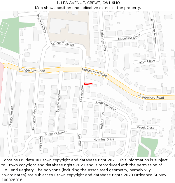 1, LEA AVENUE, CREWE, CW1 6HQ: Location map and indicative extent of plot