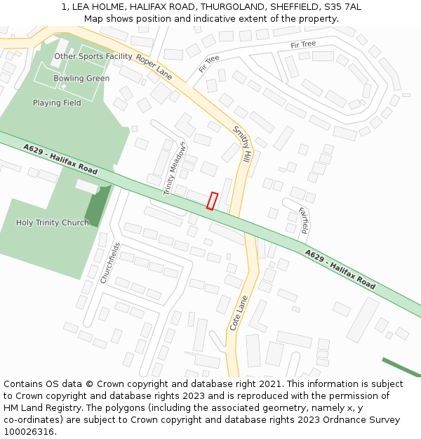 1, LEA HOLME, HALIFAX ROAD, THURGOLAND, SHEFFIELD, S35 7AL: Location map and indicative extent of plot