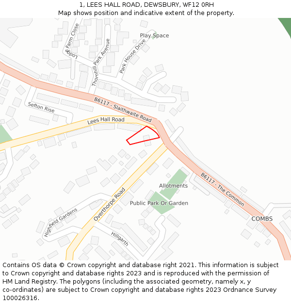 1, LEES HALL ROAD, DEWSBURY, WF12 0RH: Location map and indicative extent of plot