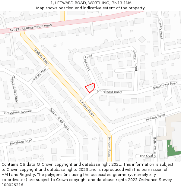 1, LEEWARD ROAD, WORTHING, BN13 1NA: Location map and indicative extent of plot