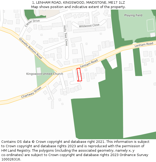 1, LENHAM ROAD, KINGSWOOD, MAIDSTONE, ME17 1LZ: Location map and indicative extent of plot