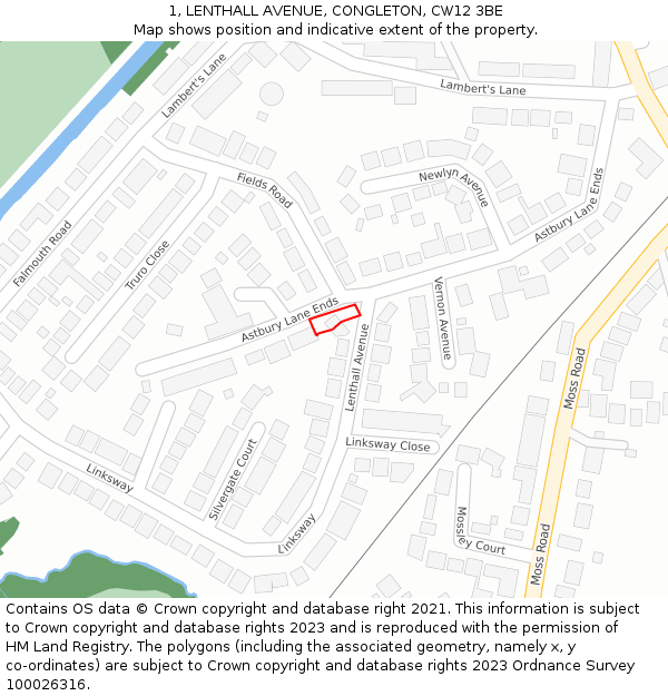 1, LENTHALL AVENUE, CONGLETON, CW12 3BE: Location map and indicative extent of plot
