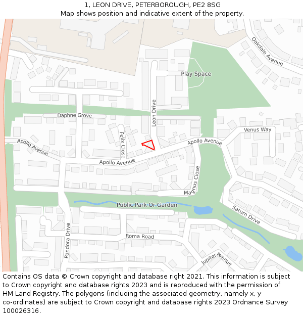 1, LEON DRIVE, PETERBOROUGH, PE2 8SG: Location map and indicative extent of plot