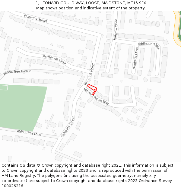 1, LEONARD GOULD WAY, LOOSE, MAIDSTONE, ME15 9FX: Location map and indicative extent of plot