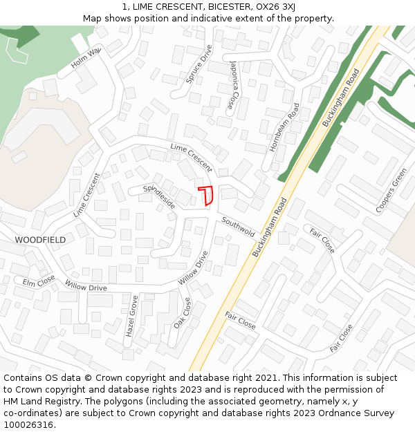 1, LIME CRESCENT, BICESTER, OX26 3XJ: Location map and indicative extent of plot