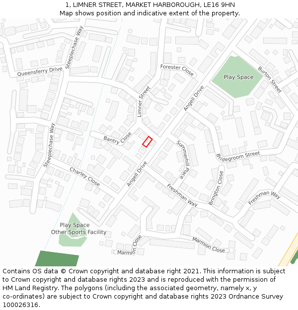 1, LIMNER STREET, MARKET HARBOROUGH, LE16 9HN: Location map and indicative extent of plot
