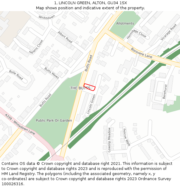 1, LINCOLN GREEN, ALTON, GU34 1SX: Location map and indicative extent of plot