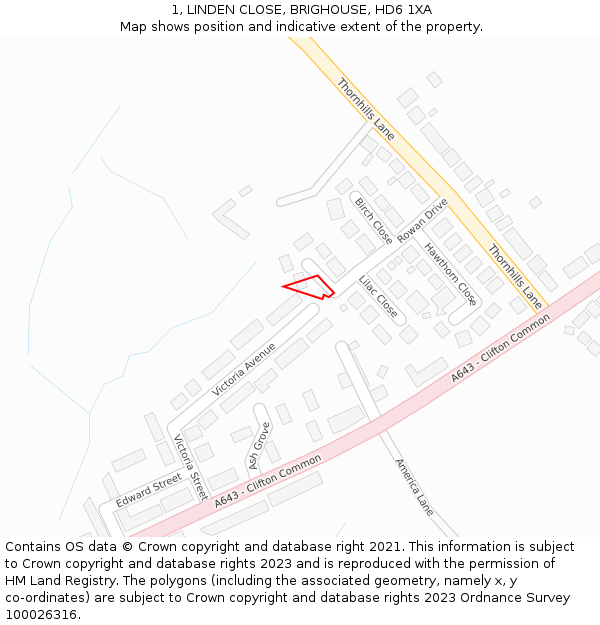 1, LINDEN CLOSE, BRIGHOUSE, HD6 1XA: Location map and indicative extent of plot