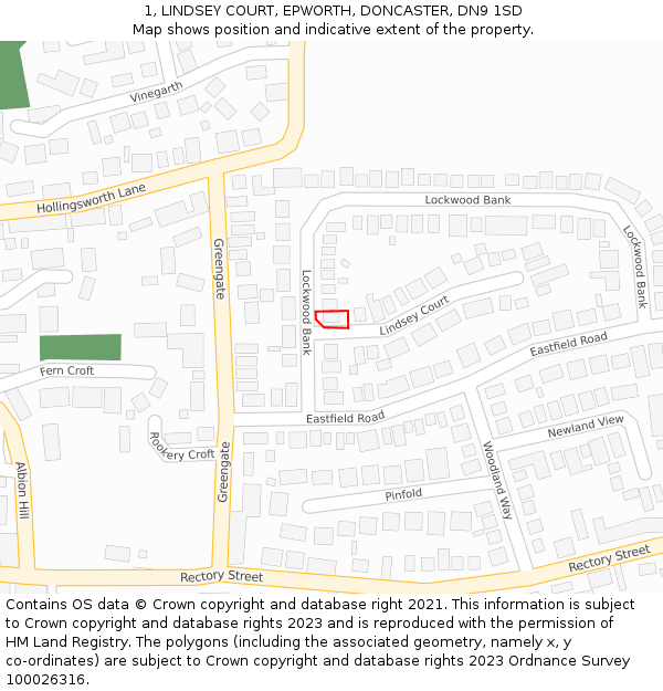 1, LINDSEY COURT, EPWORTH, DONCASTER, DN9 1SD: Location map and indicative extent of plot