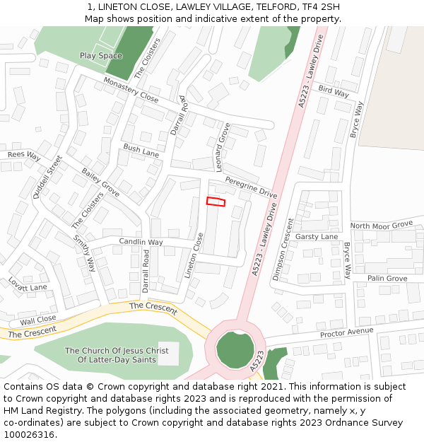 1, LINETON CLOSE, LAWLEY VILLAGE, TELFORD, TF4 2SH: Location map and indicative extent of plot