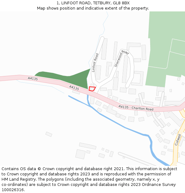 1, LINFOOT ROAD, TETBURY, GL8 8BX: Location map and indicative extent of plot