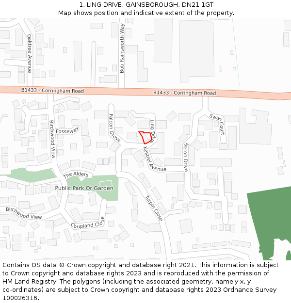 1, LING DRIVE, GAINSBOROUGH, DN21 1GT: Location map and indicative extent of plot