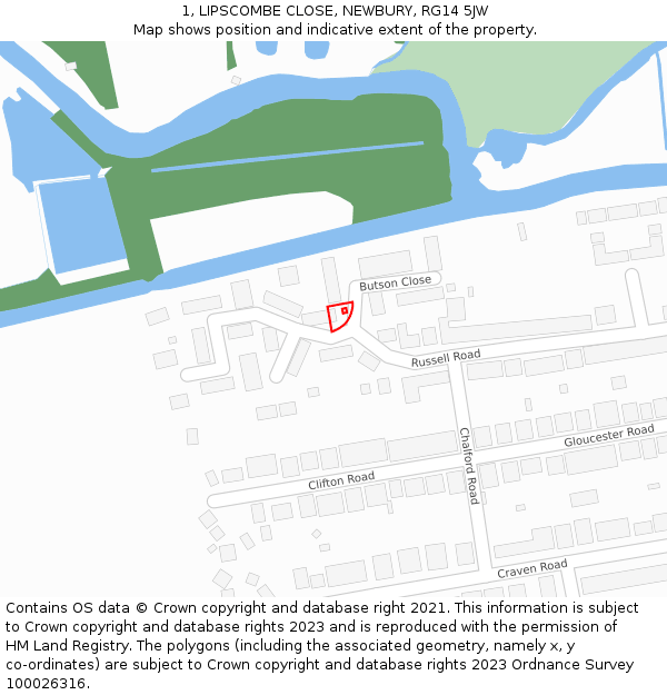 1, LIPSCOMBE CLOSE, NEWBURY, RG14 5JW: Location map and indicative extent of plot