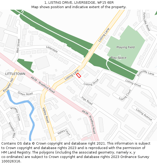 1, LISTING DRIVE, LIVERSEDGE, WF15 6ER: Location map and indicative extent of plot