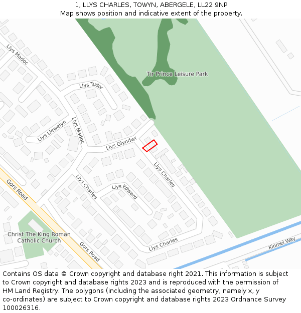 1, LLYS CHARLES, TOWYN, ABERGELE, LL22 9NP: Location map and indicative extent of plot