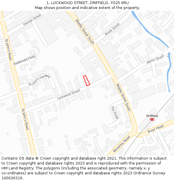 1, LOCKWOOD STREET, DRIFFIELD, YO25 6RU: Location map and indicative extent of plot
