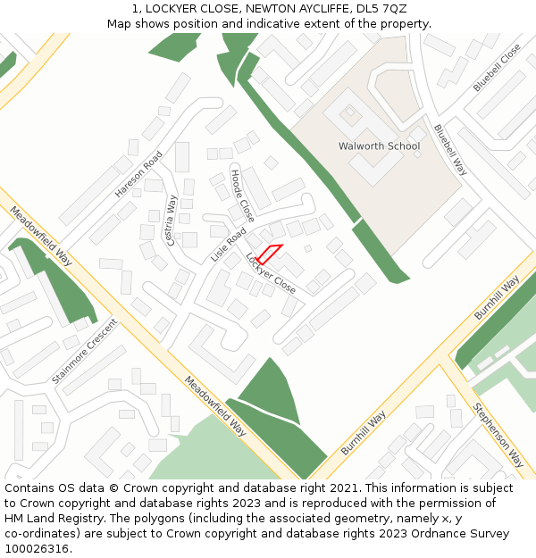 1, LOCKYER CLOSE, NEWTON AYCLIFFE, DL5 7QZ: Location map and indicative extent of plot