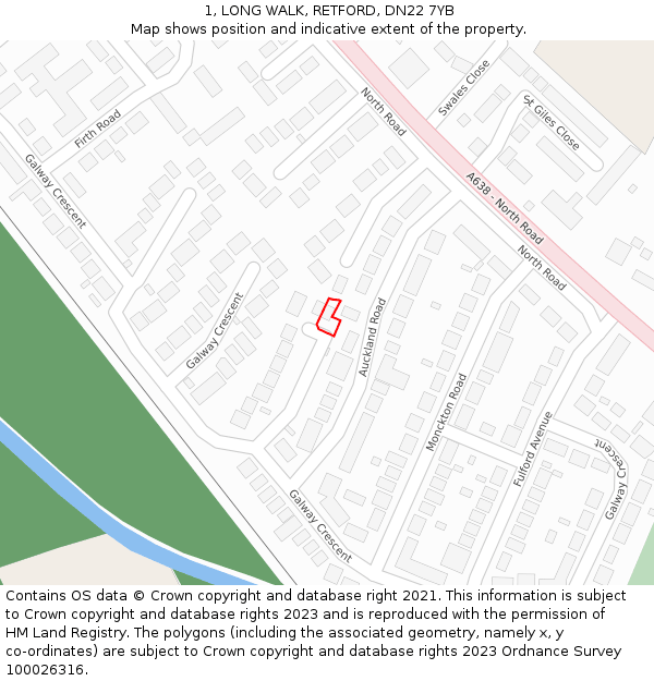 1, LONG WALK, RETFORD, DN22 7YB: Location map and indicative extent of plot