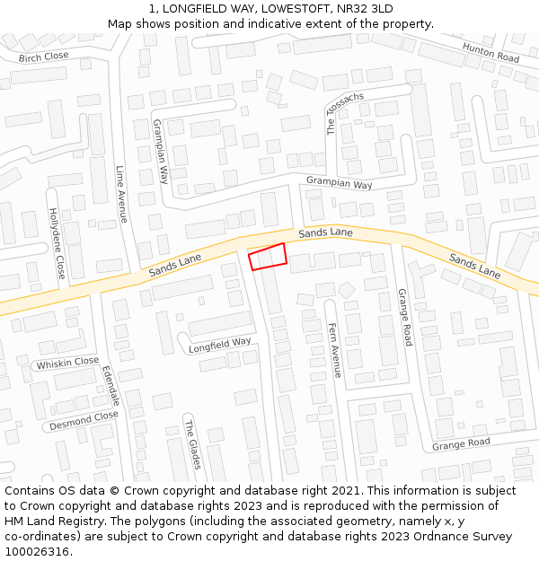 1, LONGFIELD WAY, LOWESTOFT, NR32 3LD: Location map and indicative extent of plot