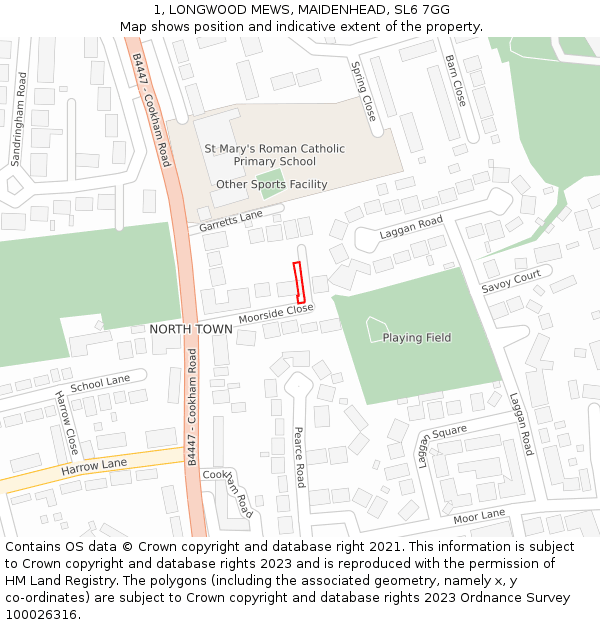 1, LONGWOOD MEWS, MAIDENHEAD, SL6 7GG: Location map and indicative extent of plot