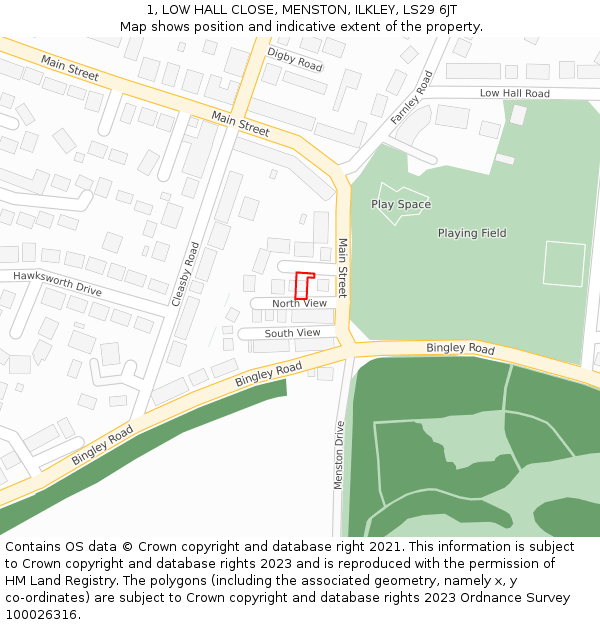 1, LOW HALL CLOSE, MENSTON, ILKLEY, LS29 6JT: Location map and indicative extent of plot