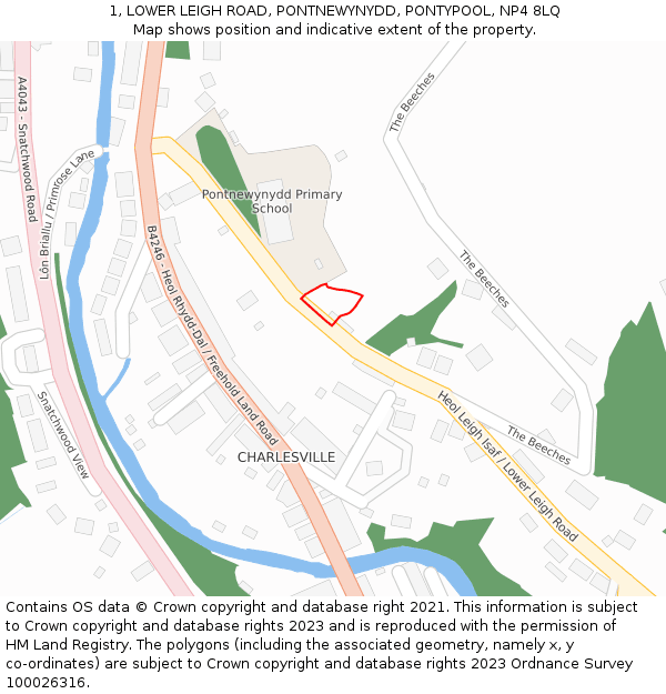 1, LOWER LEIGH ROAD, PONTNEWYNYDD, PONTYPOOL, NP4 8LQ: Location map and indicative extent of plot