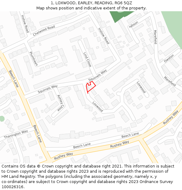 1, LOXWOOD, EARLEY, READING, RG6 5QZ: Location map and indicative extent of plot