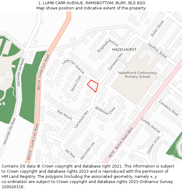 1, LUMB CARR AVENUE, RAMSBOTTOM, BURY, BL0 9QG: Location map and indicative extent of plot