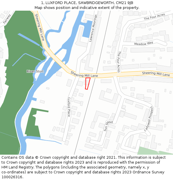 1, LUXFORD PLACE, SAWBRIDGEWORTH, CM21 9JB: Location map and indicative extent of plot