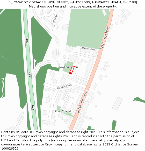 1, LYNWOOD COTTAGES, HIGH STREET, HANDCROSS, HAYWARDS HEATH, RH17 6BJ: Location map and indicative extent of plot
