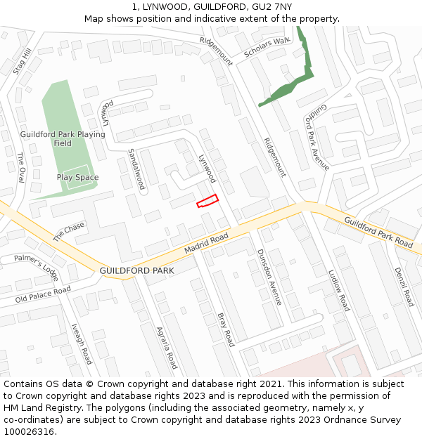 1, LYNWOOD, GUILDFORD, GU2 7NY: Location map and indicative extent of plot