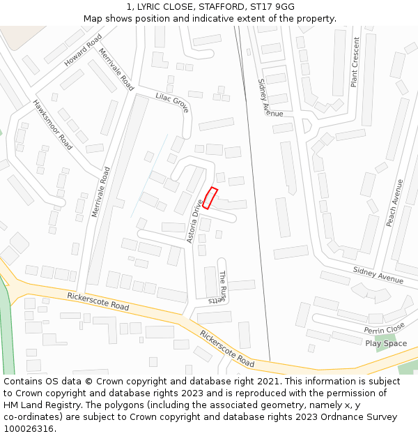 1, LYRIC CLOSE, STAFFORD, ST17 9GG: Location map and indicative extent of plot