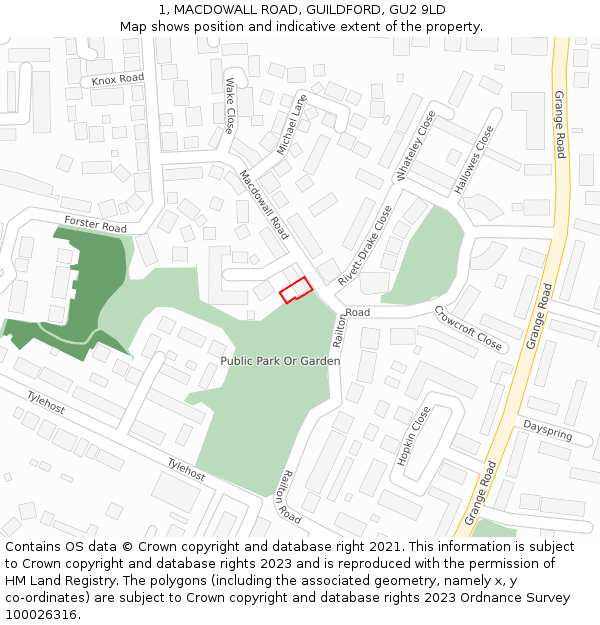 1, MACDOWALL ROAD, GUILDFORD, GU2 9LD: Location map and indicative extent of plot