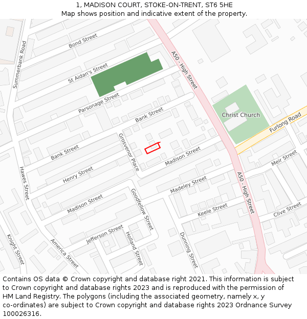 1, MADISON COURT, STOKE-ON-TRENT, ST6 5HE: Location map and indicative extent of plot