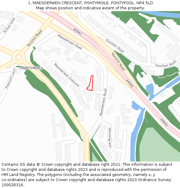 1, MAESDERWEN CRESCENT, PONTYMOILE, PONTYPOOL, NP4 5LD: Location map and indicative extent of plot