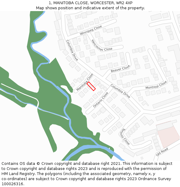 1, MANITOBA CLOSE, WORCESTER, WR2 4XP: Location map and indicative extent of plot