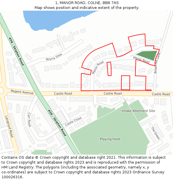 1, MANOR ROAD, COLNE, BB8 7AS: Location map and indicative extent of plot