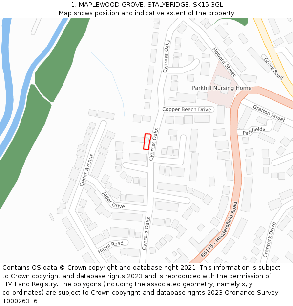 1, MAPLEWOOD GROVE, STALYBRIDGE, SK15 3GL: Location map and indicative extent of plot