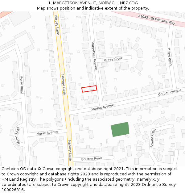 1, MARGETSON AVENUE, NORWICH, NR7 0DG: Location map and indicative extent of plot