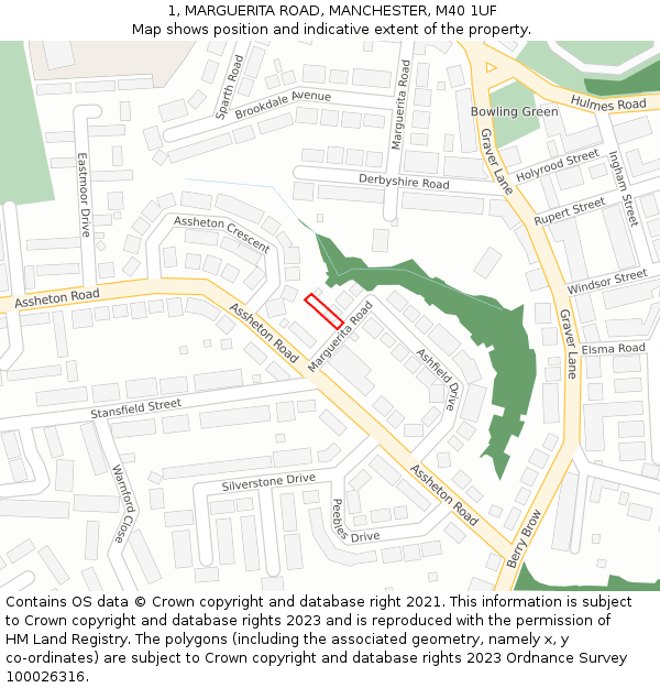 1, MARGUERITA ROAD, MANCHESTER, M40 1UF: Location map and indicative extent of plot