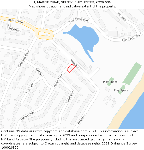 1, MARINE DRIVE, SELSEY, CHICHESTER, PO20 0SN: Location map and indicative extent of plot