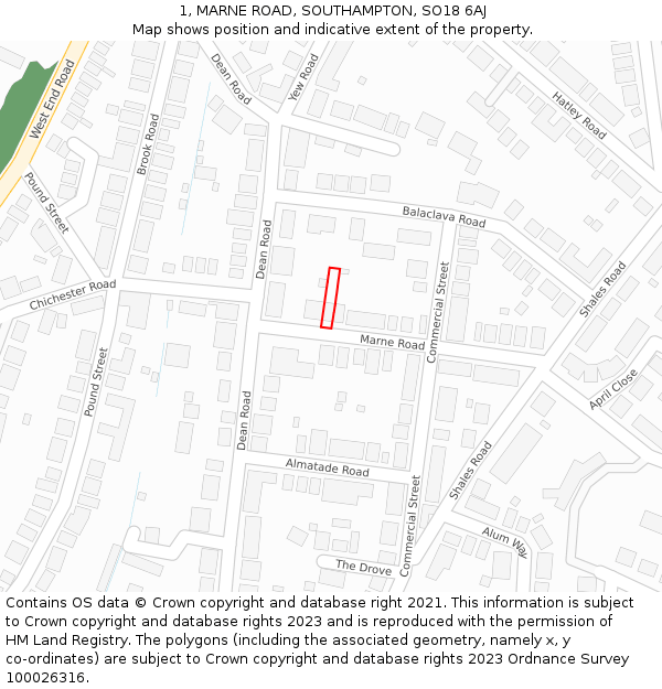 1, MARNE ROAD, SOUTHAMPTON, SO18 6AJ: Location map and indicative extent of plot