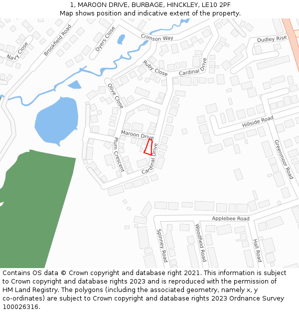 1, MAROON DRIVE, BURBAGE, HINCKLEY, LE10 2PF: Location map and indicative extent of plot