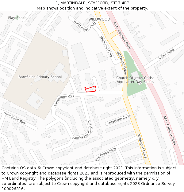 1, MARTINDALE, STAFFORD, ST17 4RB: Location map and indicative extent of plot